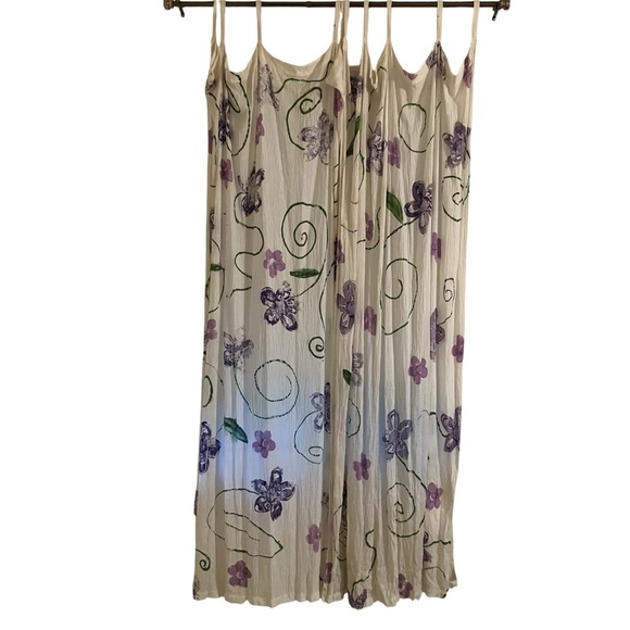 2 Croscill White Curtain Drapes Crinkle Cotton Gauze Hand painted Tab 45 X 80 - Picture 1 of 10